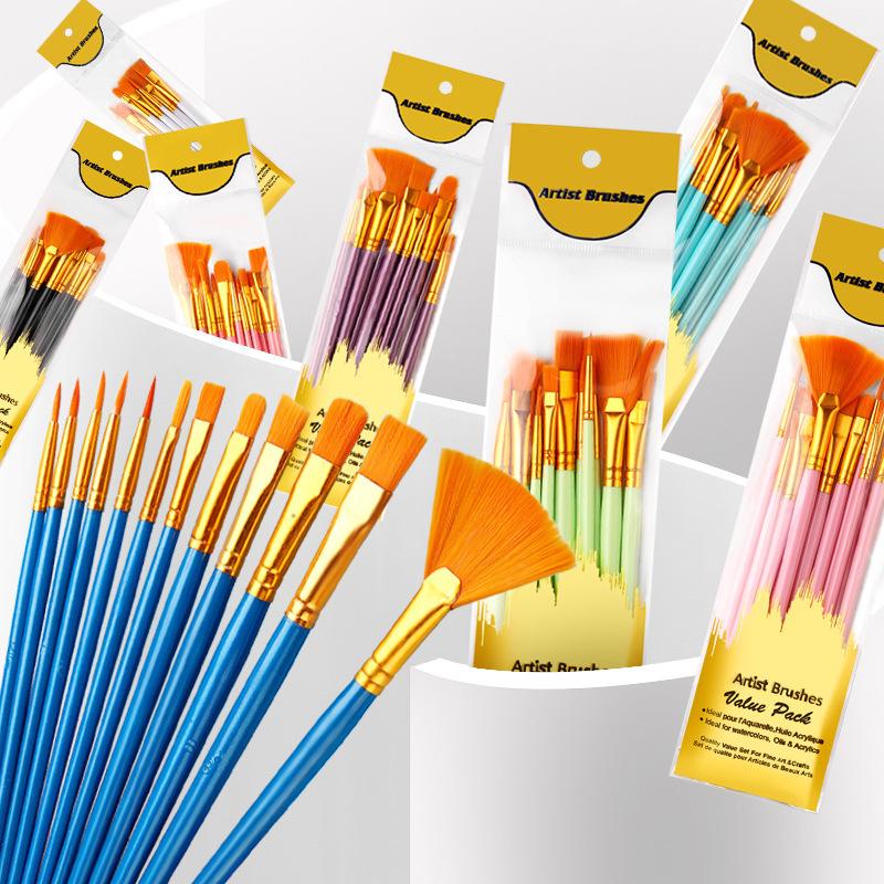 12Pcs Nylon Bristle Brush Set  - Model Kit Acrylic Paint ulasan dan harga