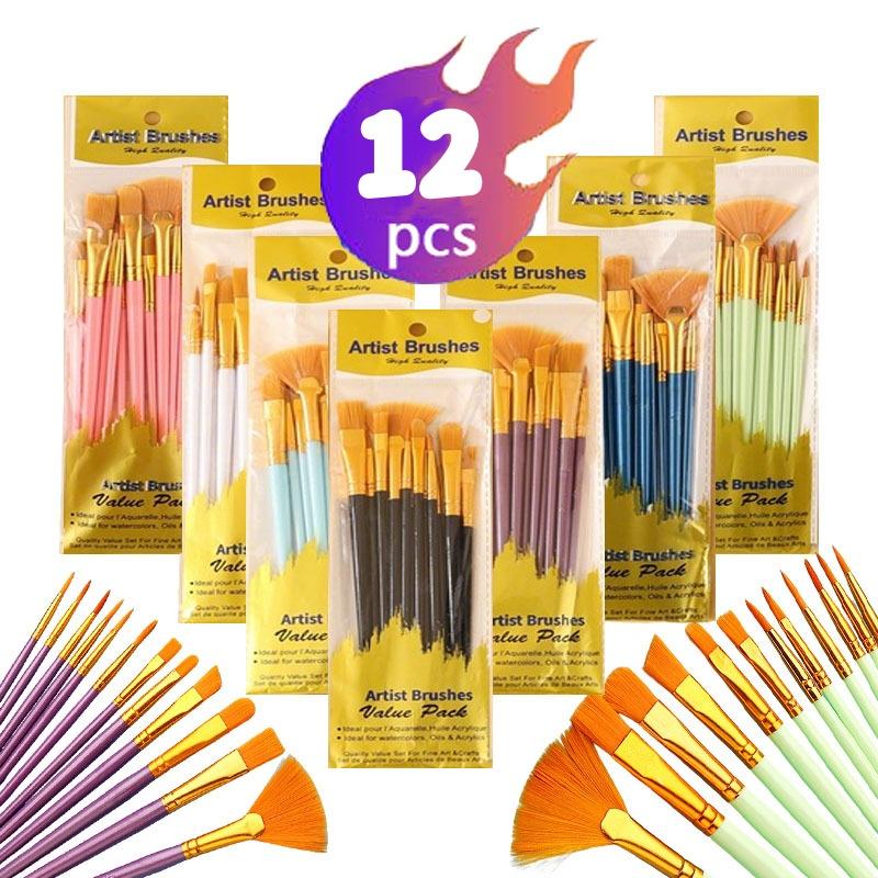 12Pcs Nylon Bristle Brush Set  - Model Kit Acrylic Paint ulasan dan harga