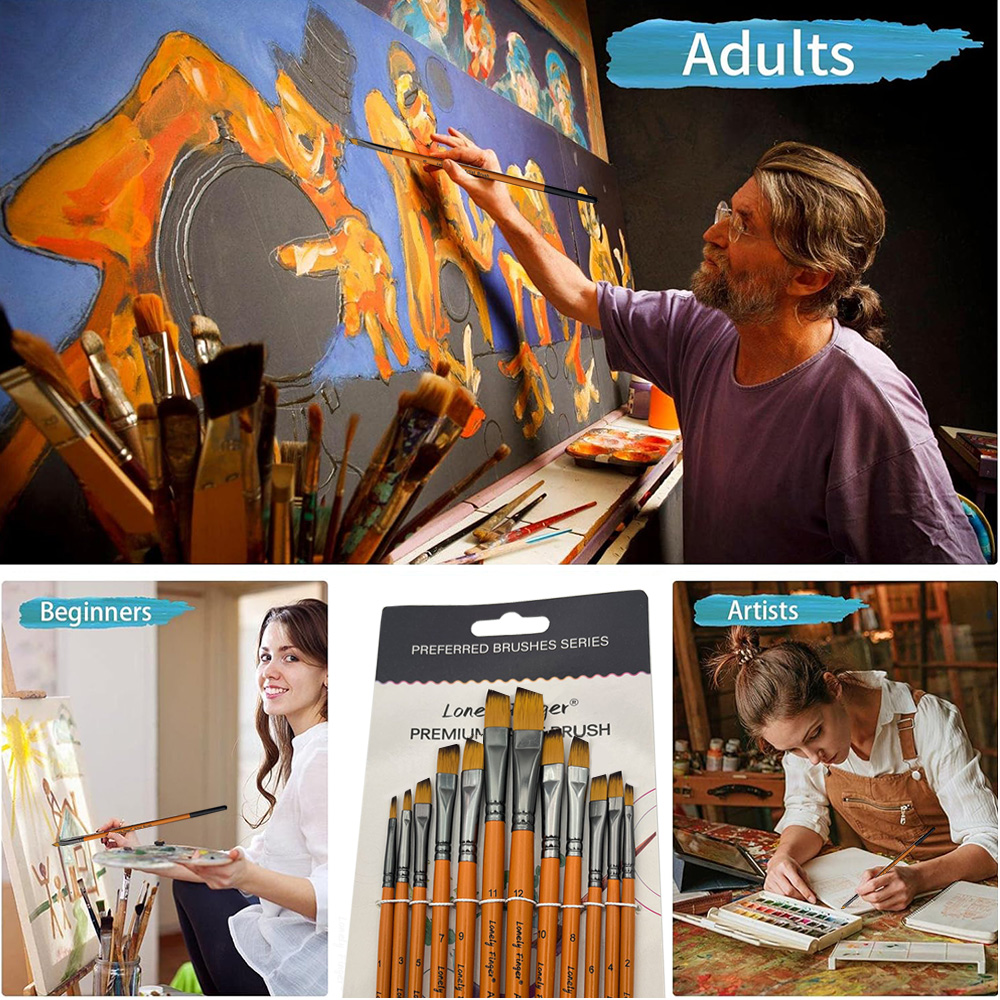 Angular Paint Brushes, 12Pcs O - Model Kit Acrylic Paint ulasan dan harga